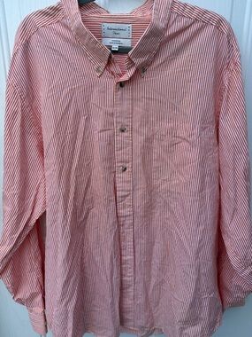 Men's Orange Striped Button-Down Shirt
